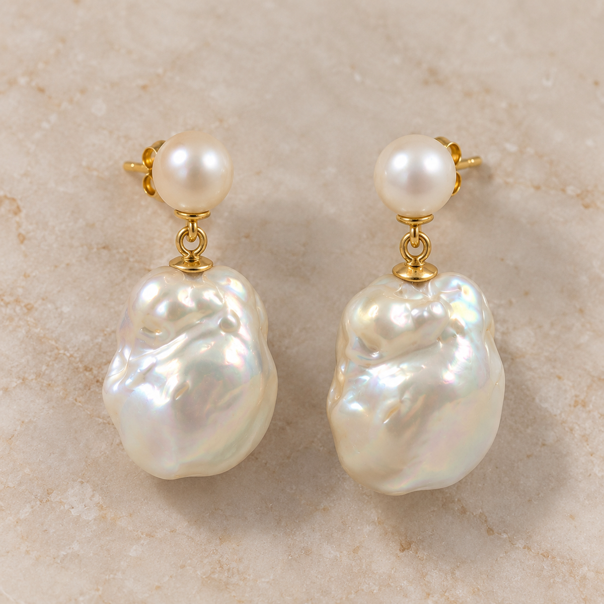 Freshwater Pearl & Baroque Pearl Drop Earrings – 18K Gold Plated on 925 Sterling Silver