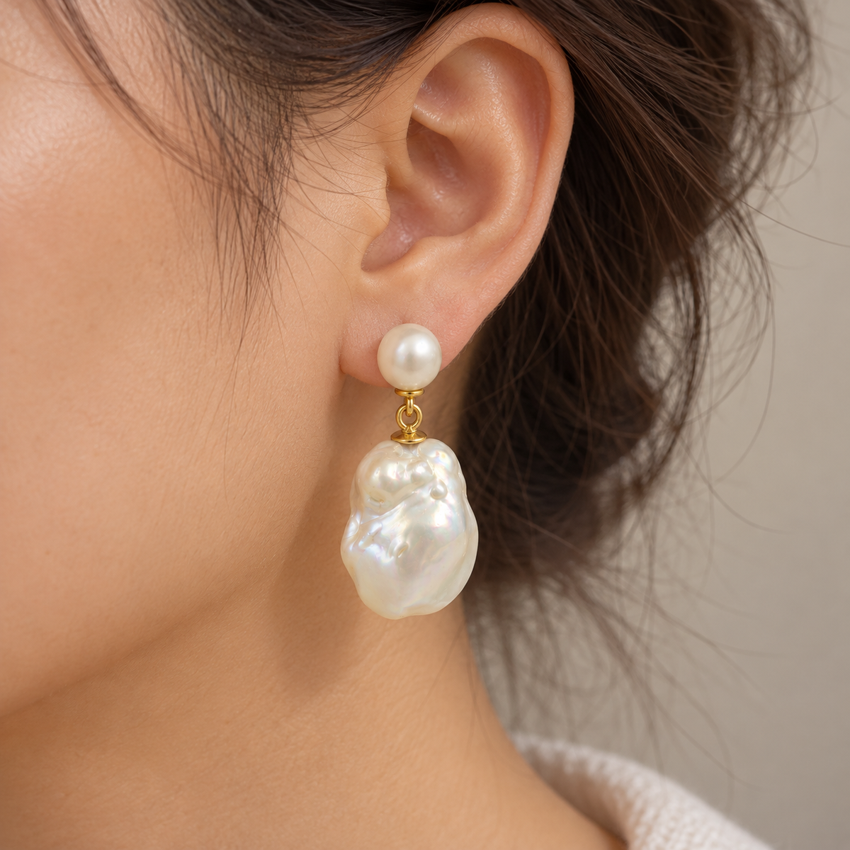 Freshwater Pearl & Baroque Pearl Drop Earrings – 18K Gold Plated on 925 Sterling Silver