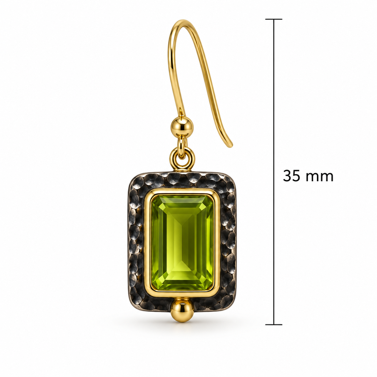 Peridot Hammered Frame Drop Earrings– 18K Gold Plated on 925 Sterling Silver