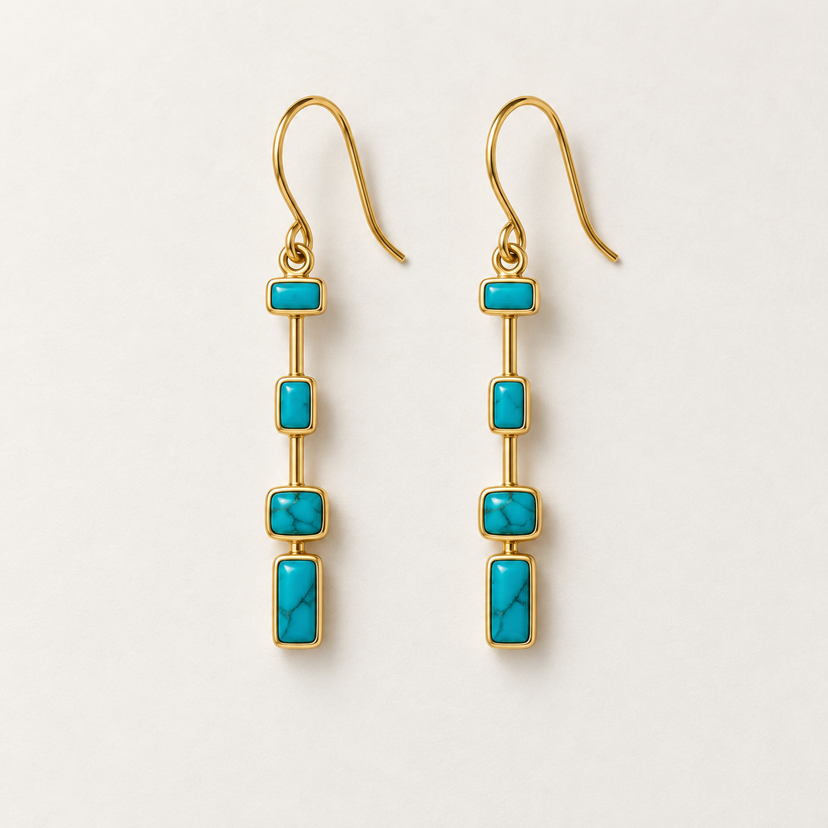 Arizona Turquoise Column Drop Earrings – 18K Gold Plated on 925 Sterling Silver