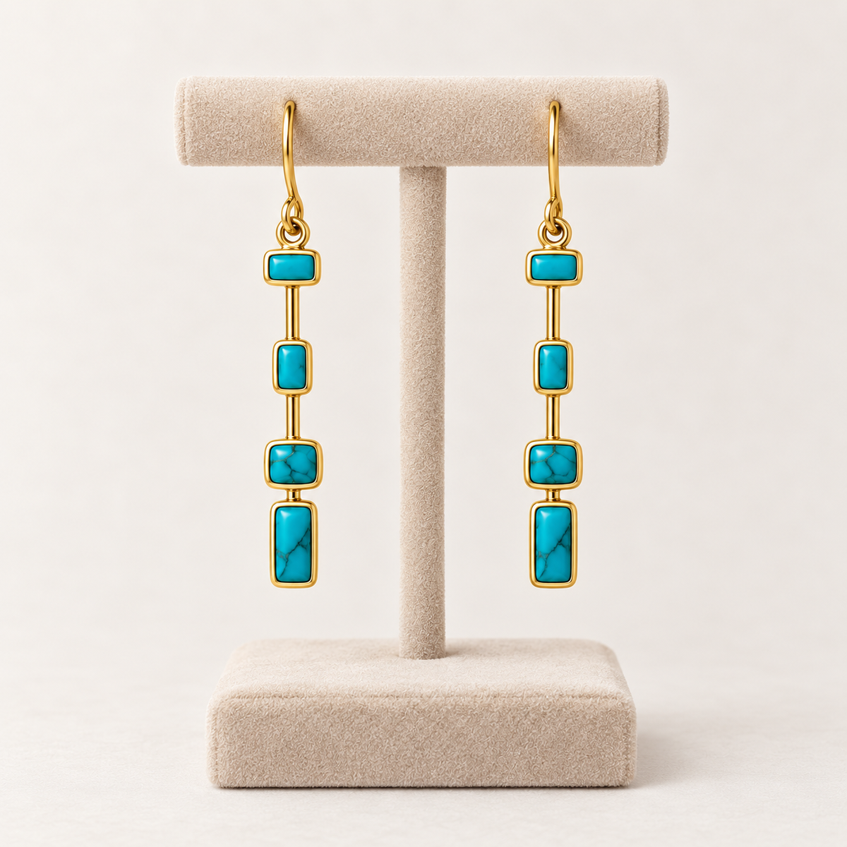 Arizona Turquoise Column Drop Earrings – 18K Gold Plated on 925 Sterling Silver