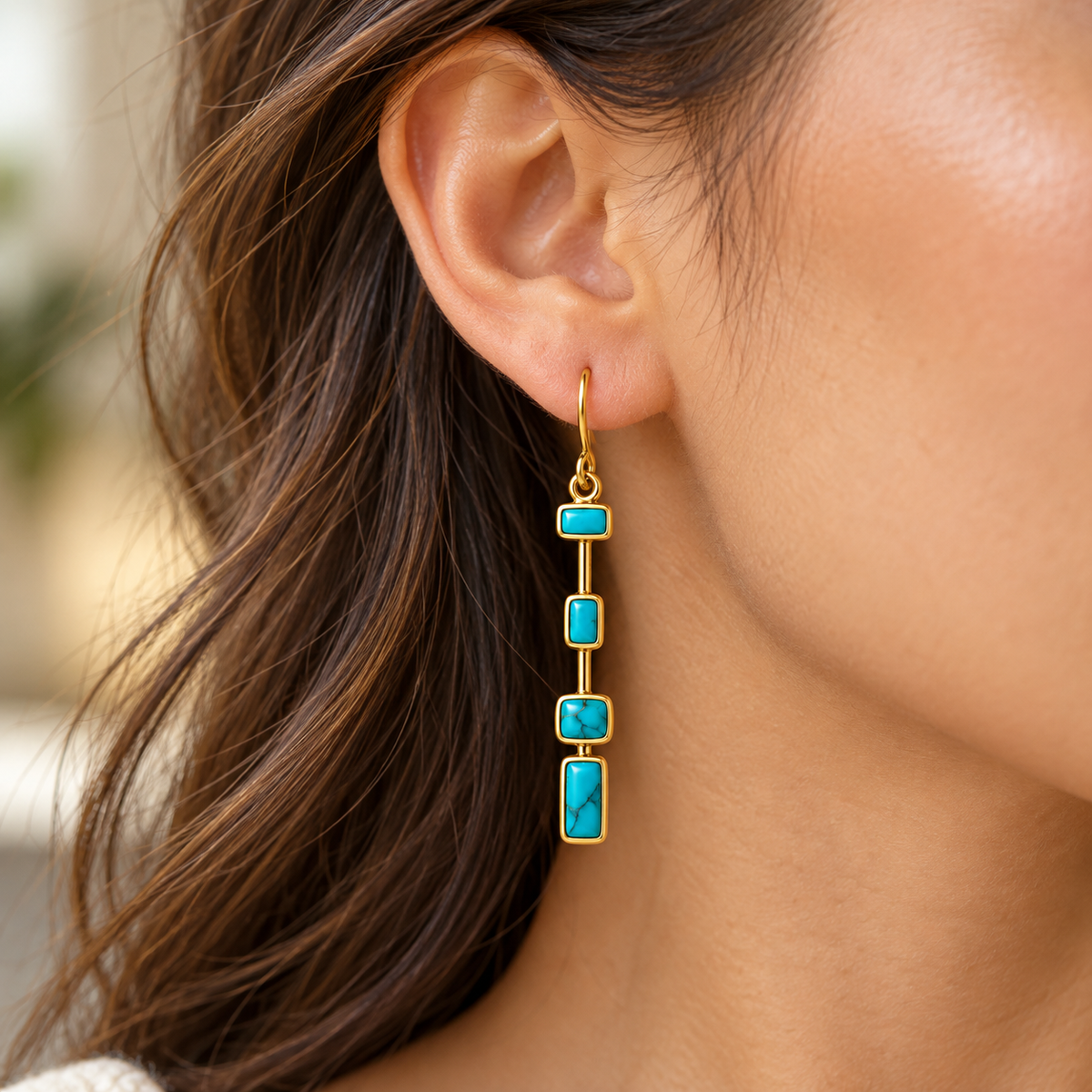 Arizona Turquoise Column Drop Earrings – 18K Gold Plated on 925 Sterling Silver