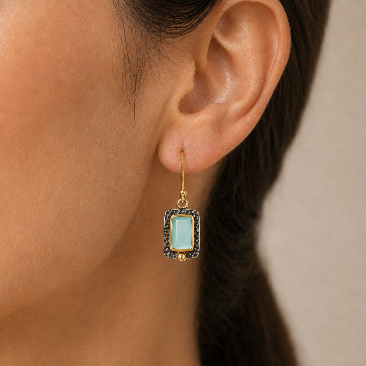 Aqua Chalcedony 18K Gold-Plated 925 Sterling Silver Rectangle Drop Earrings