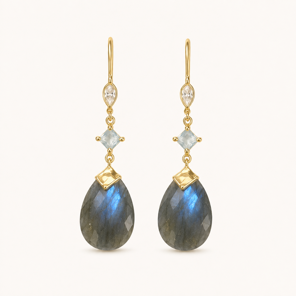 Labradorite, Blue Chalcedony & White Topaz 18K Gold-Plated 925 Sterling Silver Teardrop Earrings