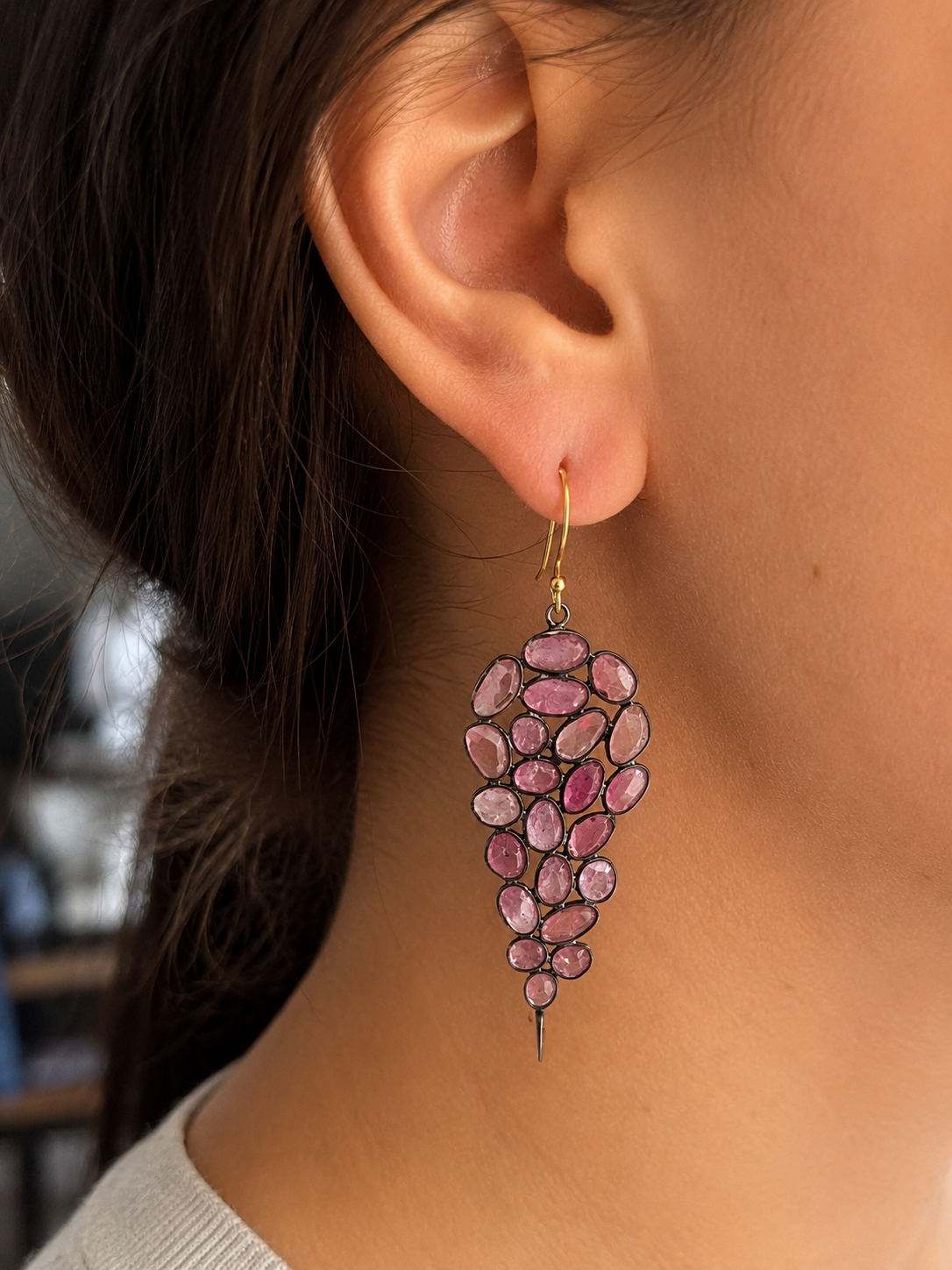 Pink Tourmaline Cascade Earrings – 18k Gold Plated Over 925 Sterling Silver
