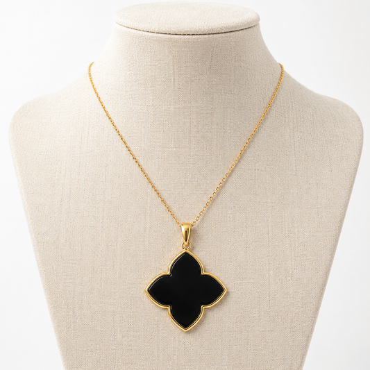 Black Onyx Clover Necklace – 18K Gold Plated on 925 Sterling Silver