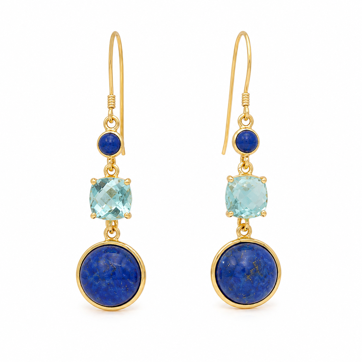 Lapis & Blue Topaz Drop Earrings – 18K Gold Plated on 925 Sterling Silver