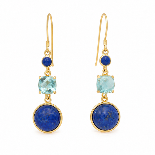 Lapis & Blue Topaz Drop Earrings – 18K Gold Plated on 925 Sterling Silver