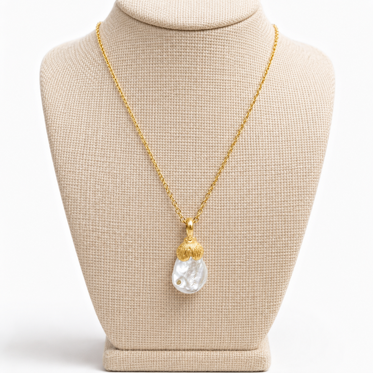 Freshwater Pearl Necklace- 18k Gold Plated Over 925 Sterling Silver