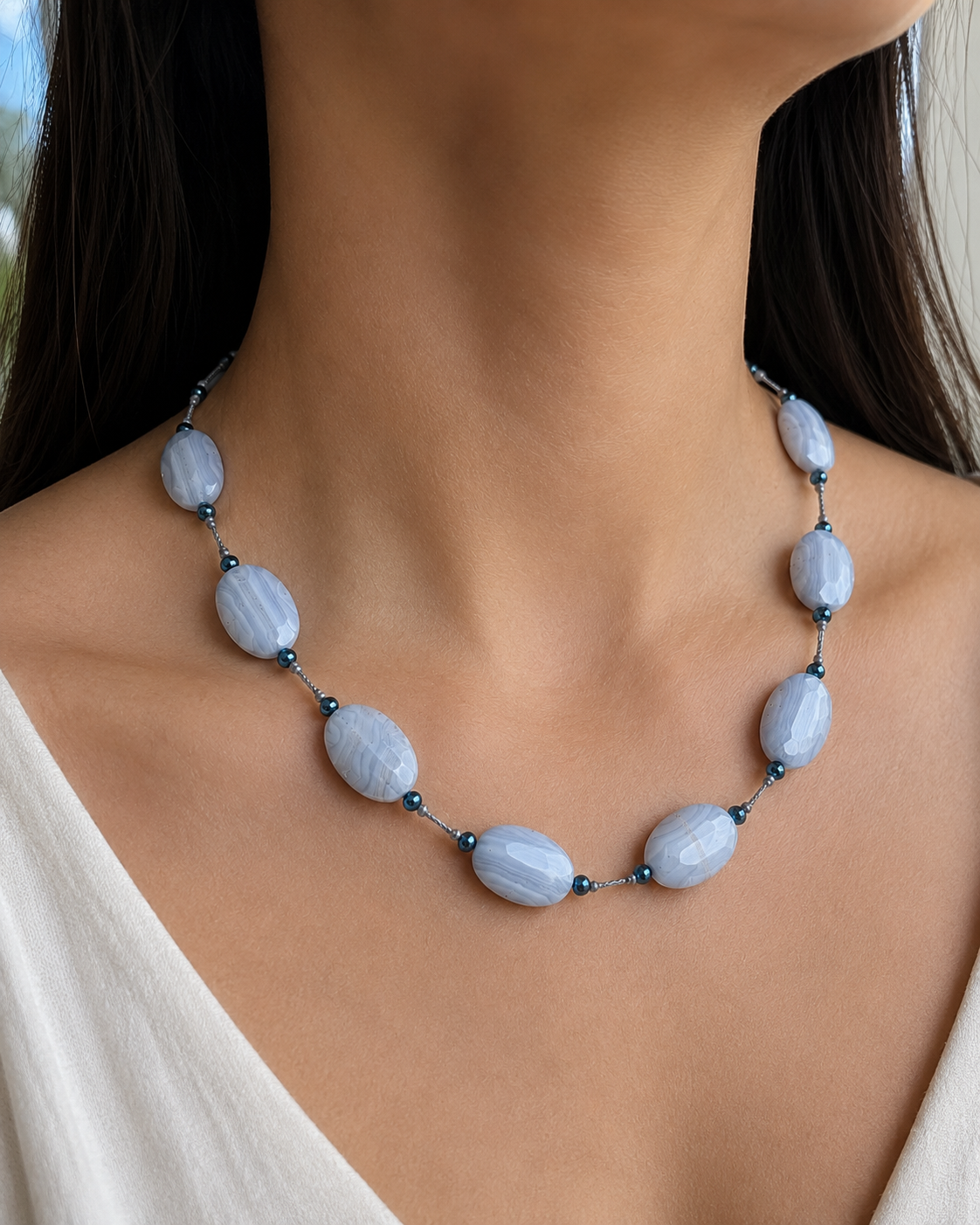 Denim Opal & Blue Topaz Silk Threaded Necklace- Gold Filled Lobster Clasp