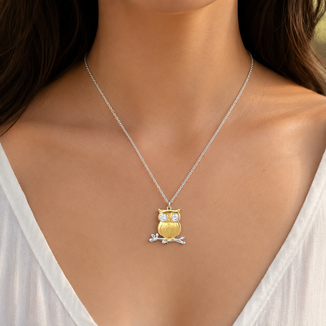Owl Necklace- 925 Sterling Silver 18k Gold Plated with Cubic Zirconia