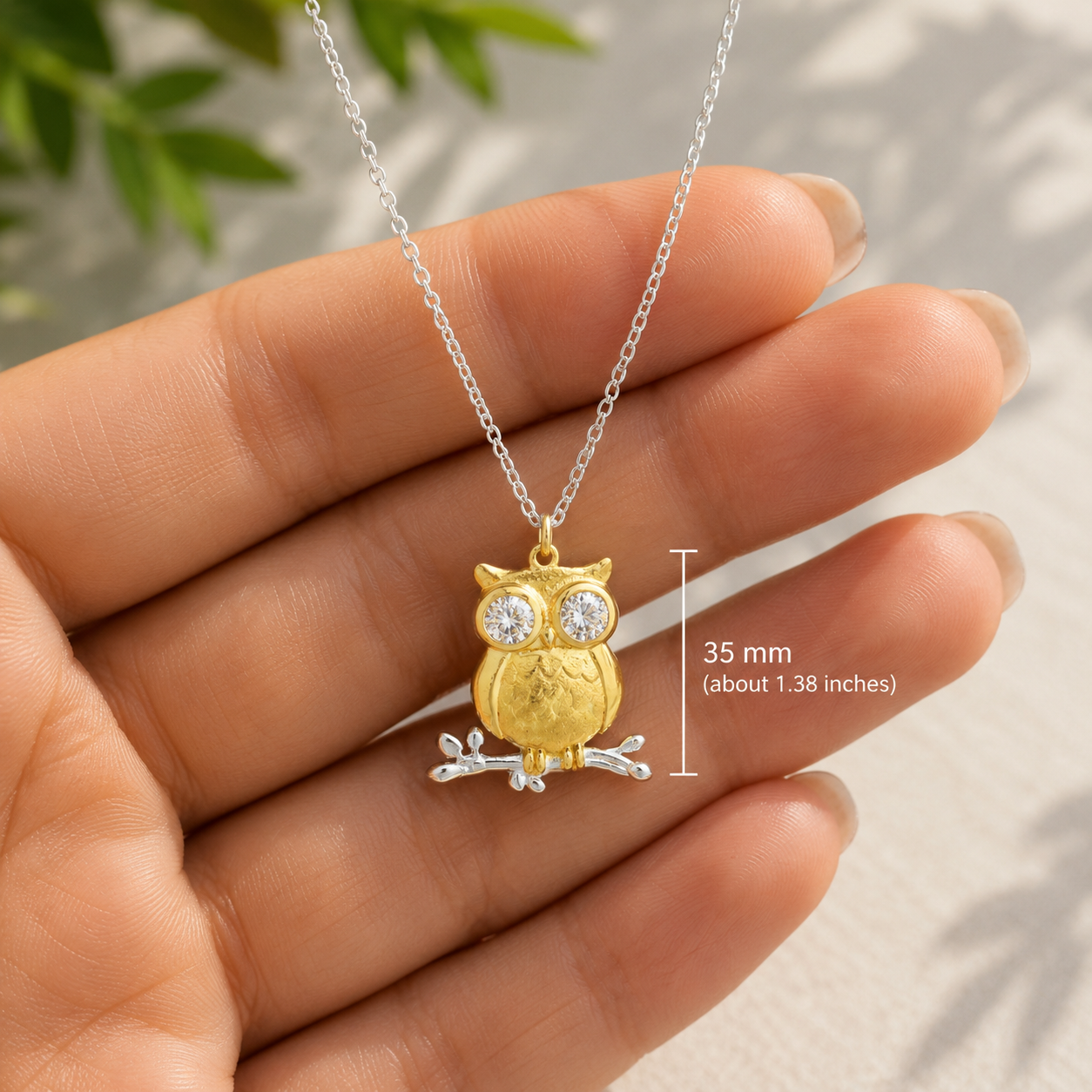 Owl Necklace- 925 Sterling Silver 18k Gold Plated with Cubic Zirconia