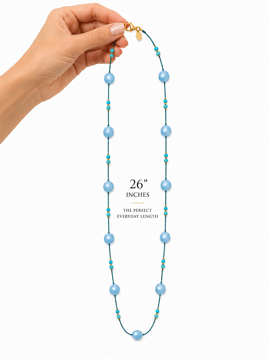 Arizona Turquoise & Larimar Necklace in 925 Sterling Silver with 18k Gold Filled Accents
