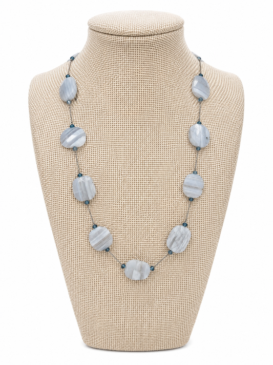Denim Opal & Blue Topaz Silk Threaded Necklace- Gold Filled Lobster Clasp