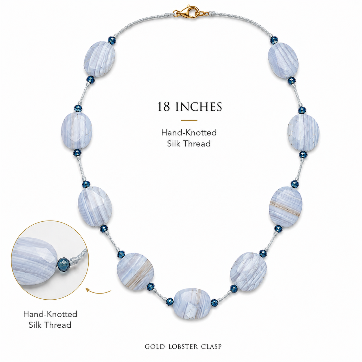 Denim Opal & Blue Topaz Silk Threaded Necklace- Gold Filled Lobster Clasp
