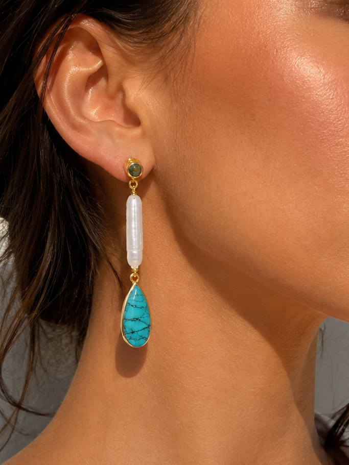 Sonoran Tide Earrings – Arizona Turquoise & Freshwater Pearl