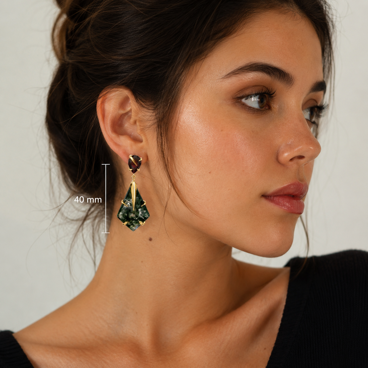 Artisan Moss Agate & Pink Tourmaline Drop Earrings- 18k Gold Plated Over Sterling Silver