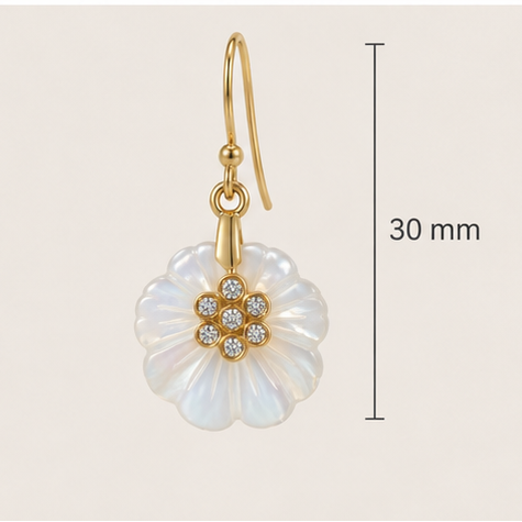 Rainbow Moonstone and White Topaz Flower Earrings- 18k Gold Plated on 925 Sterling Silver