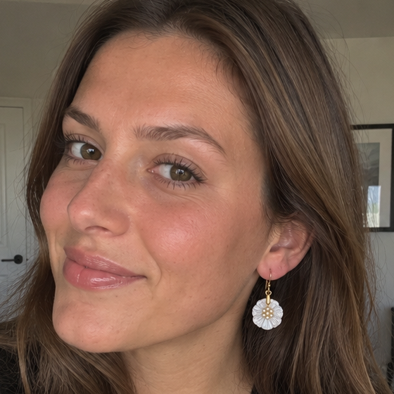 Rainbow Moonstone and White Topaz Flower Earrings- 18k Gold Plated on 925 Sterling Silver