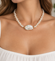 Pearl Necklace with Arizona Turquoise and Gold Filled Accents- 18 Inches