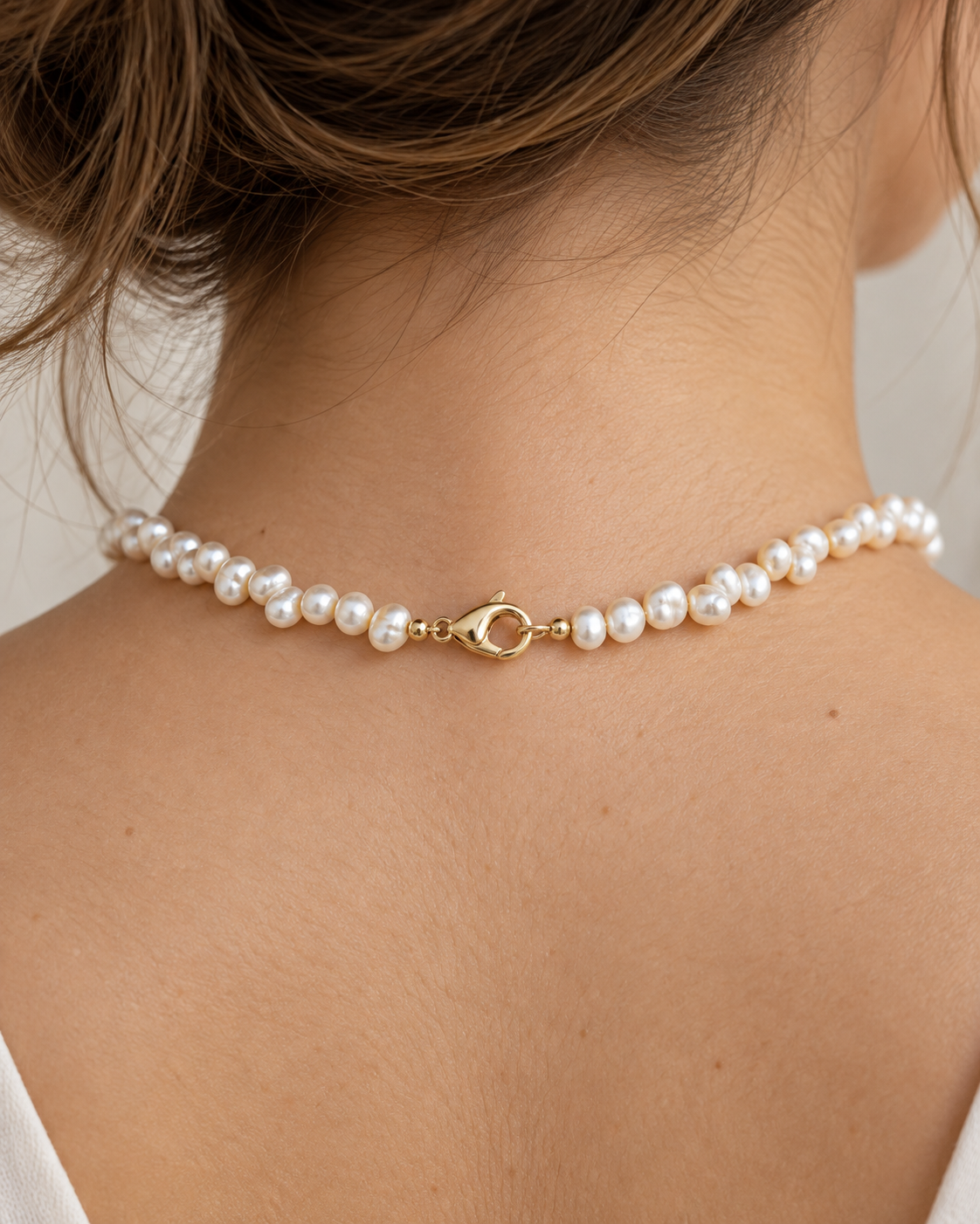 Pearl Necklace with Arizona Turquoise and Gold Filled Accents- 18 Inches