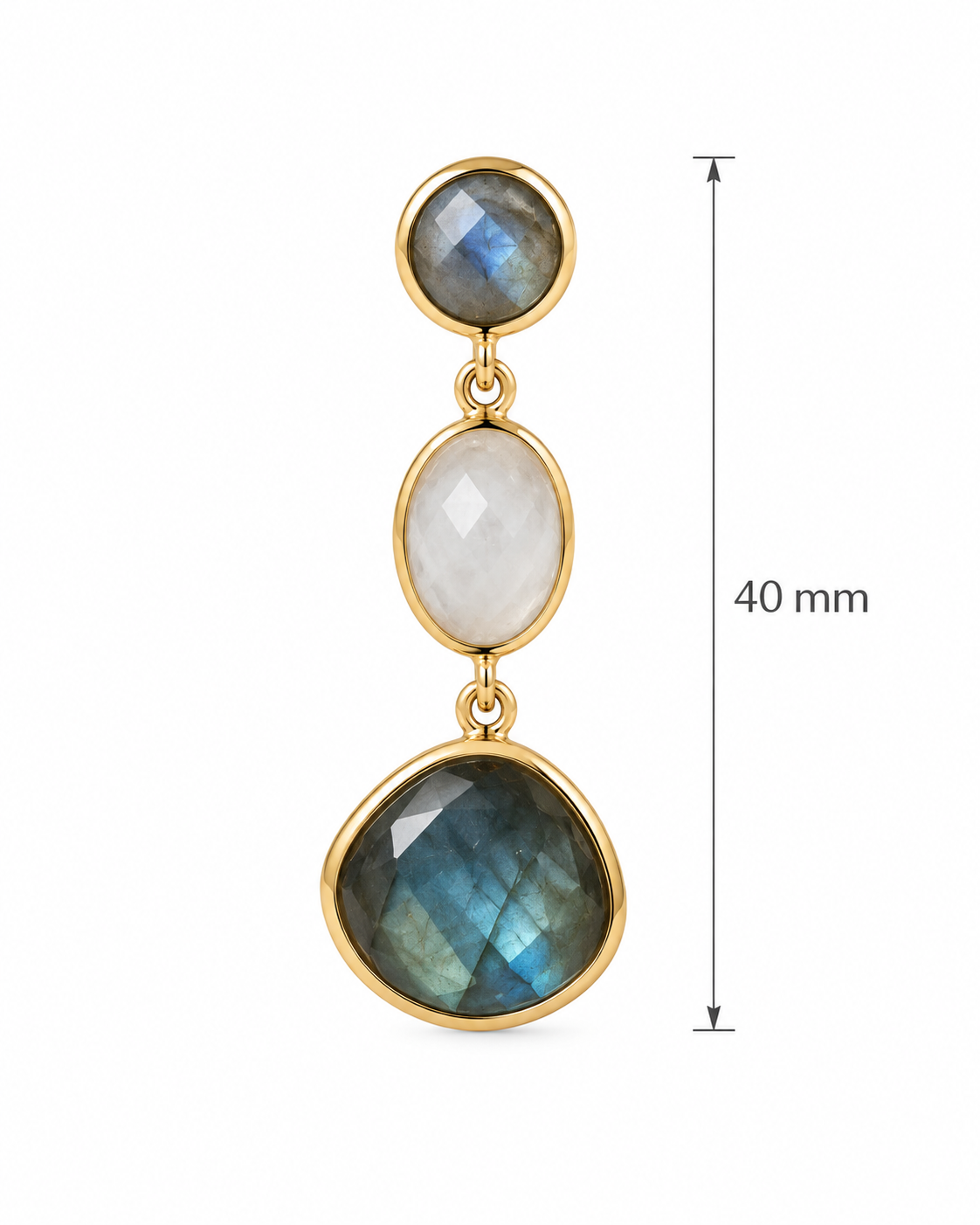 Labradorite & Rainbow Moonstone Triple Drop Earrings- 18k Gold Plated over 925 Sterling Silver