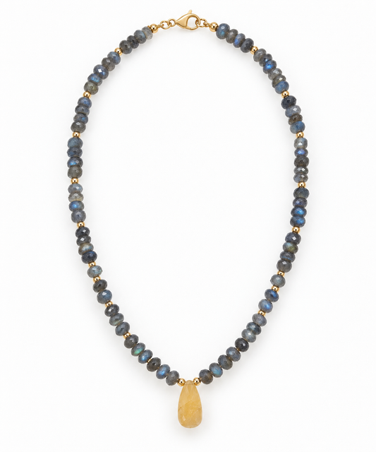 Labradorite & Yellow Rutilated Quartz Necklace – Gold Filled