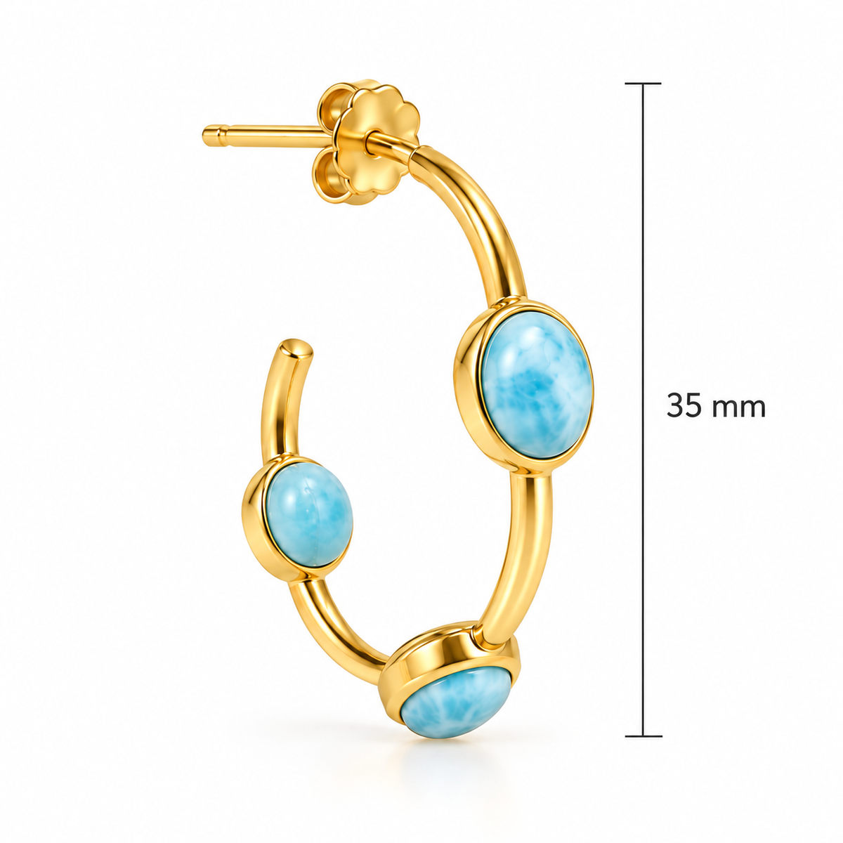 Larimar Gemstone Hoop Earrings – 18K Gold Plated 925 Sterling Silver