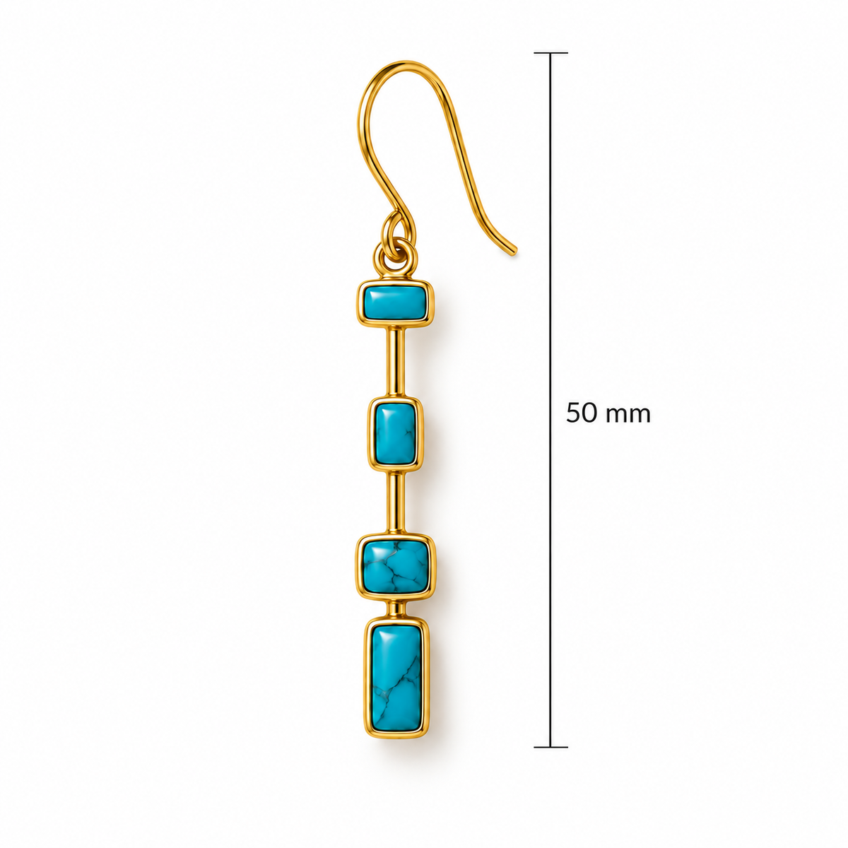 Arizona Turquoise Column Drop Earrings – 18K Gold Plated on 925 Sterling Silver