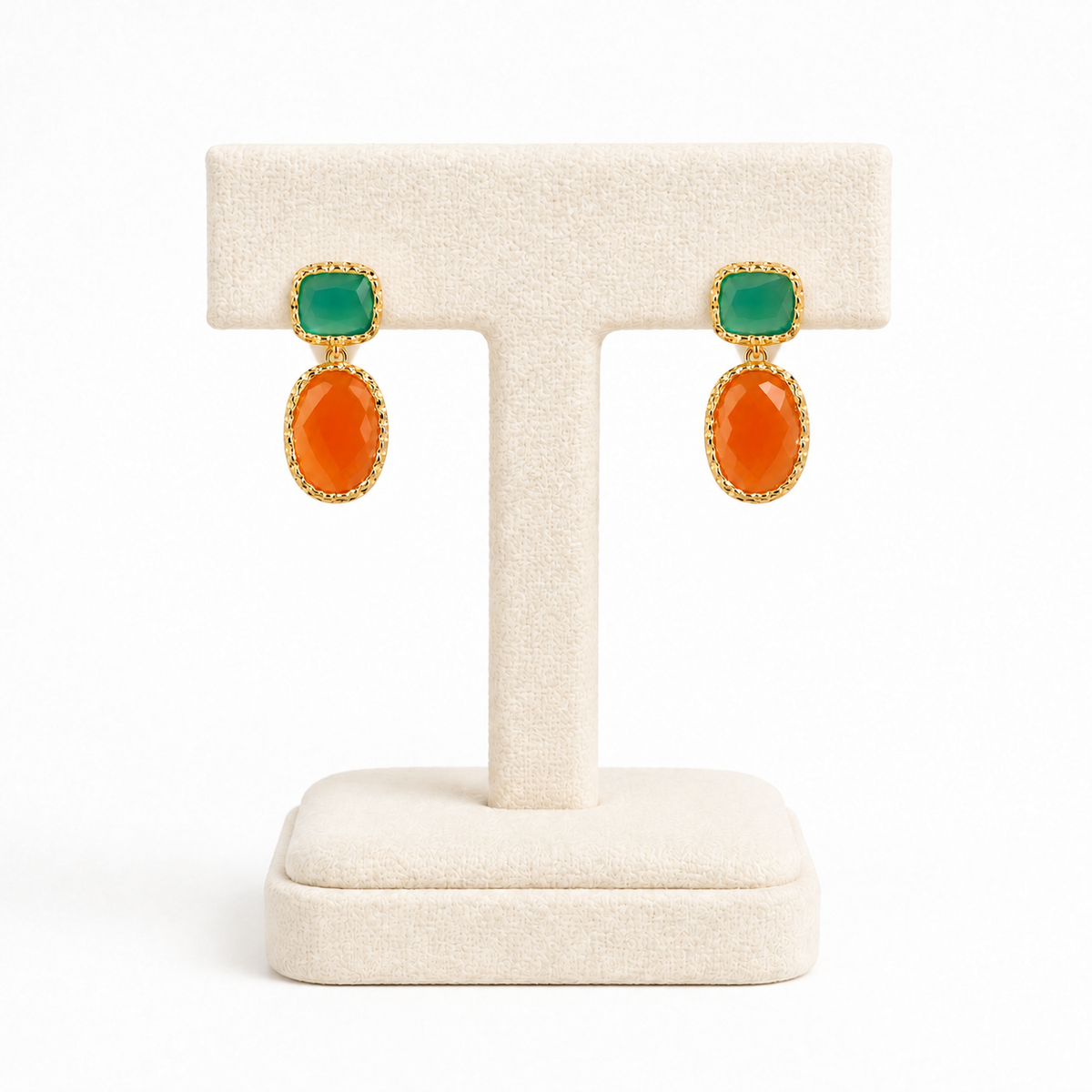 Carnelian & Green Onyx Earrings – 18k Gold Plated on 925 Sterling Silver