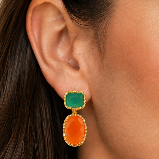 Carnelian & Green Onyx Earrings – 18k Gold Plated on 925 Sterling Silver
