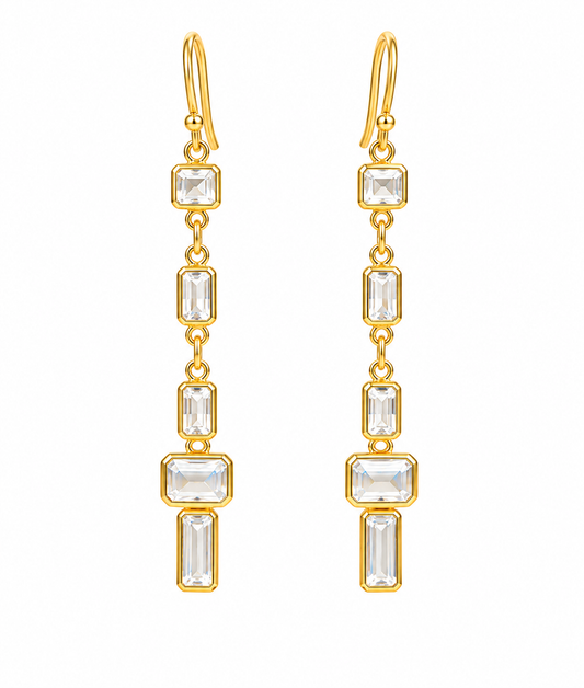 Moonstone Column Drop Earrings- 18k Gold Plated Over 925 Sterling SIlver