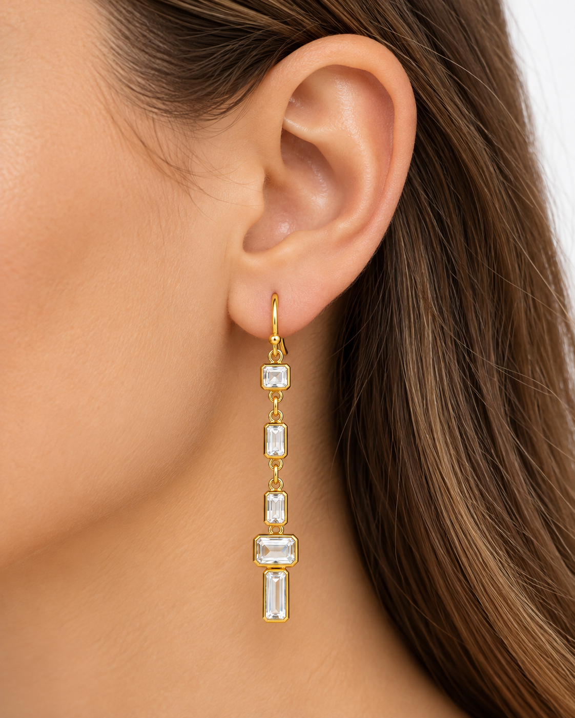 Moonstone Column Drop Earrings- 18k Gold Plated Over 925 Sterling SIlver