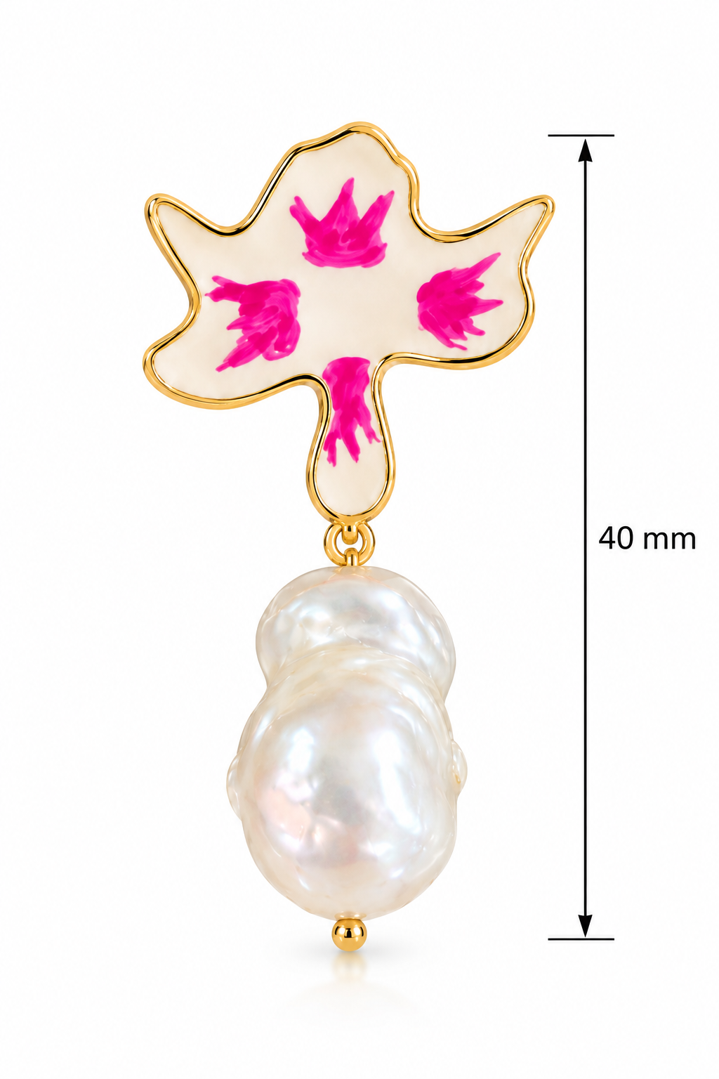 Fuchsia Blossom Baroque Pearl Drop Earrings- 18k Gold Plated Over 925 Sterling Silver