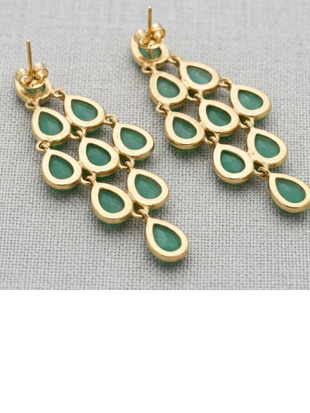 Artisan Chrysoprase Chandelier Earrings -18k Gold Plating over 925 Sterling Silver