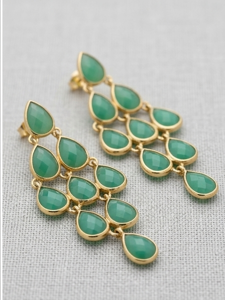 Artisan Chrysoprase Chandelier Earrings -18k Gold Plating over 925 Sterling Silver