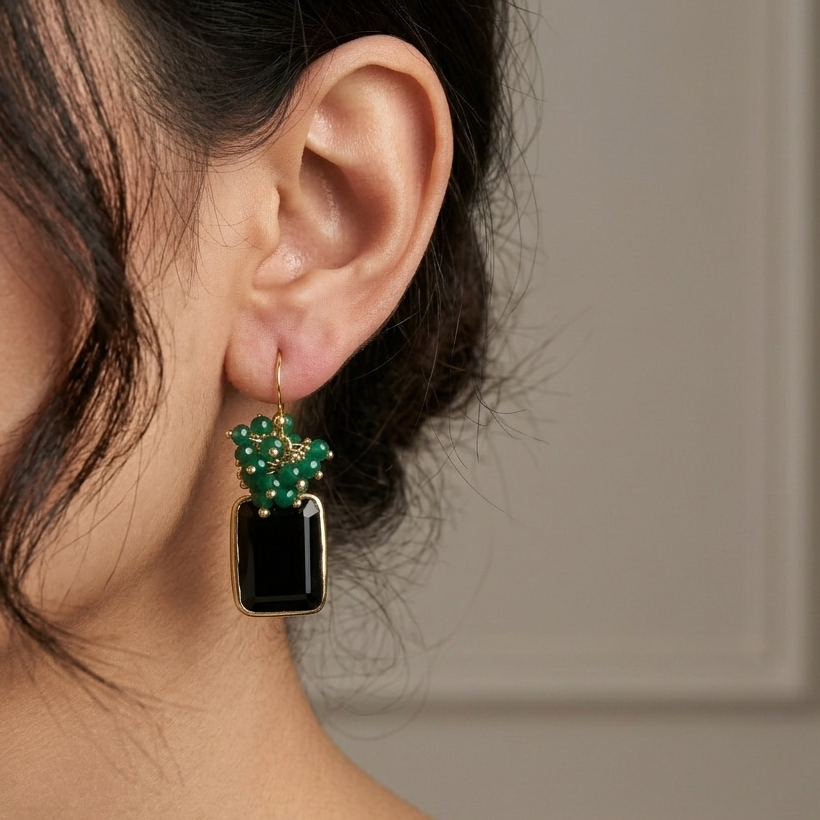 Artisan Green Onyx & Black Onyx Statement Earrings