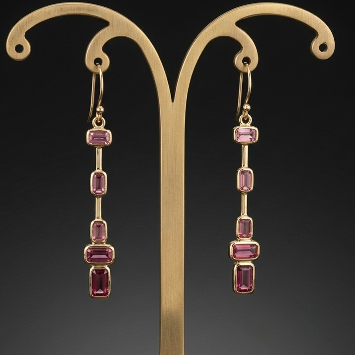 Artisan Pink Tourmaline Column Drop Earrings