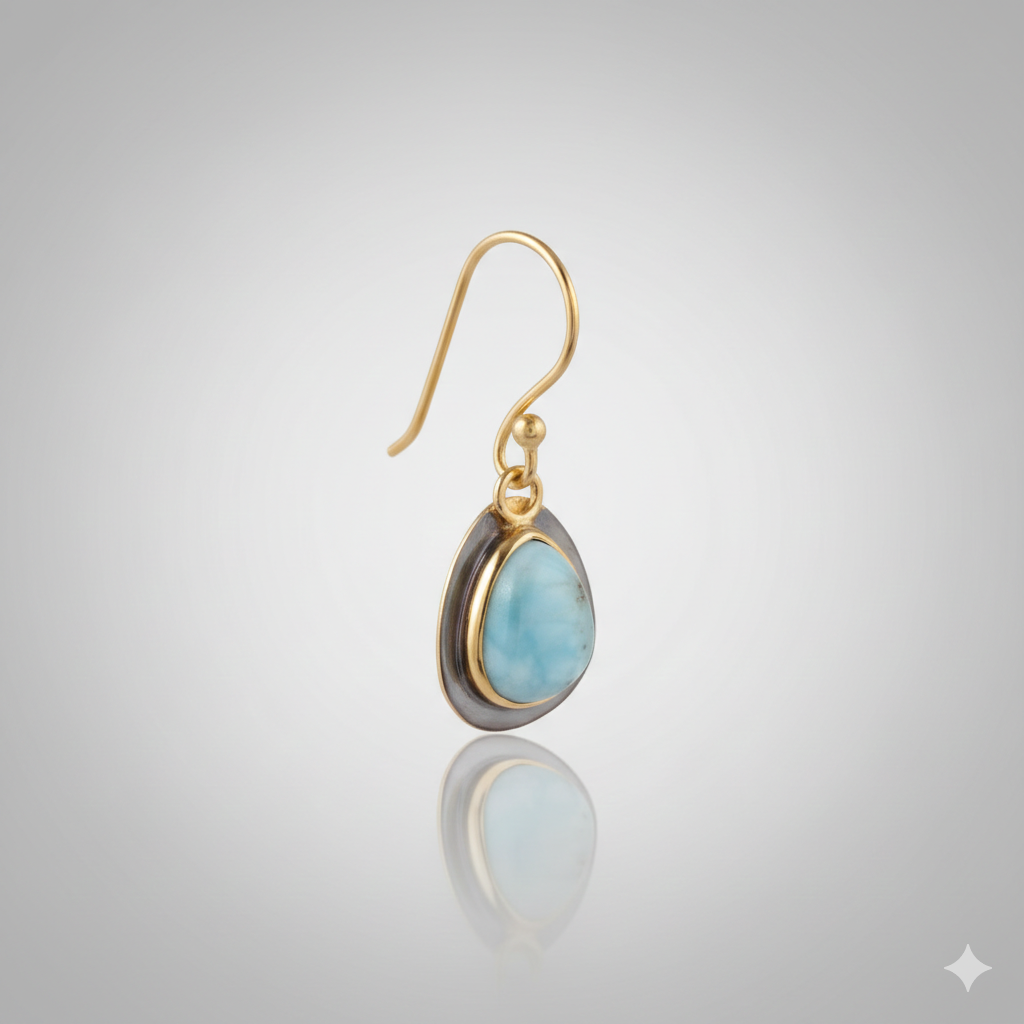 Artisan Larimar Teardrop Earrings 18k Brushed Gold & Black Rhodium over 925 Silver