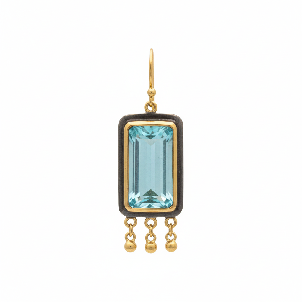 Artisan Blue Topaz Emerald-Cut Earrings 18k Gold Plated & Black Rhodium