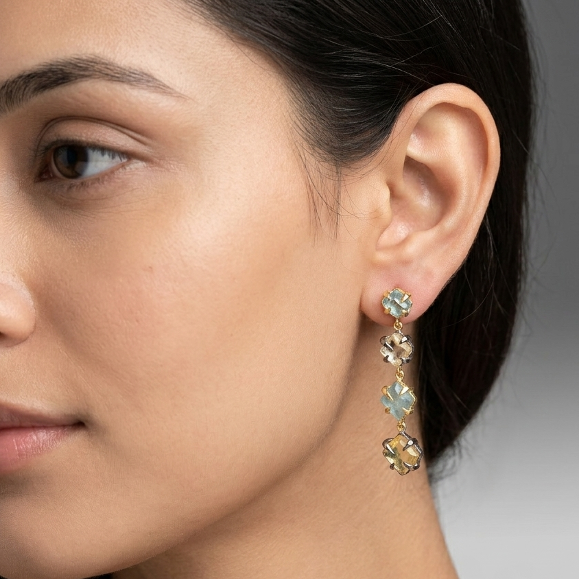 Green Apatite with Citrine Two Toned with Black Rhodium and 18k Gold
