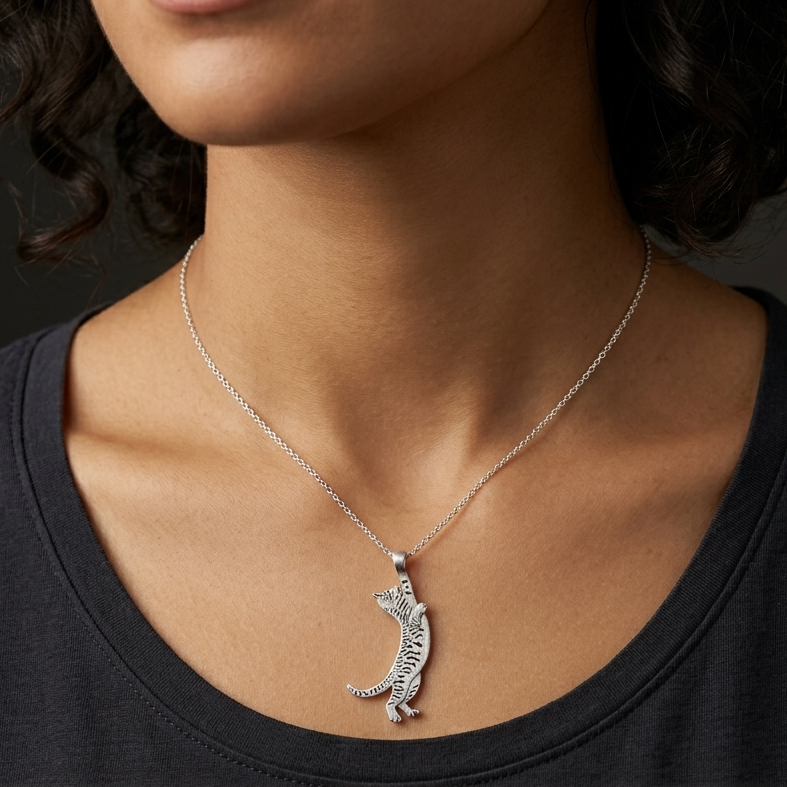 Climbing Cat Necklace- 925 Sterling Silver
