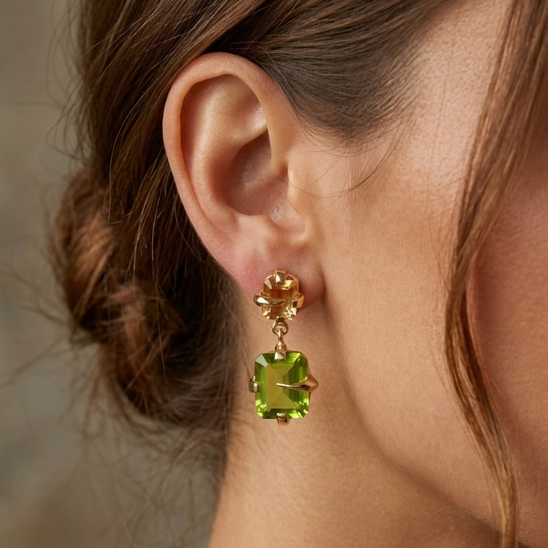Artisan Peridot & Citrine Duo Earrings 18k Gold Plated on 925 Silver