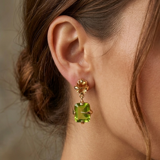 Artisan Peridot & Citrine Duo Earrings 18k Gold Plated on 925 Silver