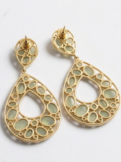 Artisan Faceted Aqua Chalcedony & White Topaz Teardrop Earrings-18k Gold Plating over 925 Sterling Silver