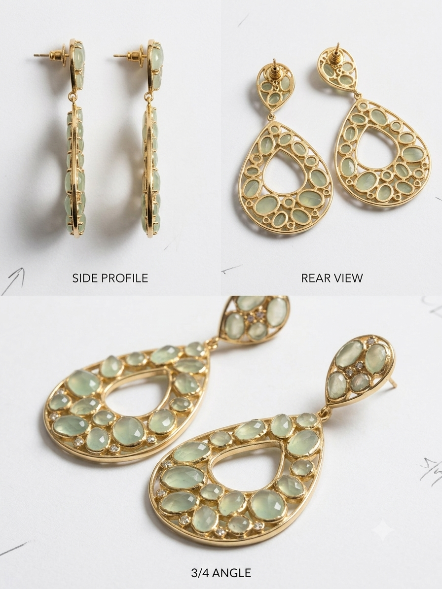 Artisan Faceted Aqua Chalcedony & White Topaz Teardrop Earrings-18k Gold Plating over 925 Sterling Silver