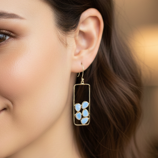 Artisan Fire Opal Drop Earrings 18k Gold Plated over 925 Silver