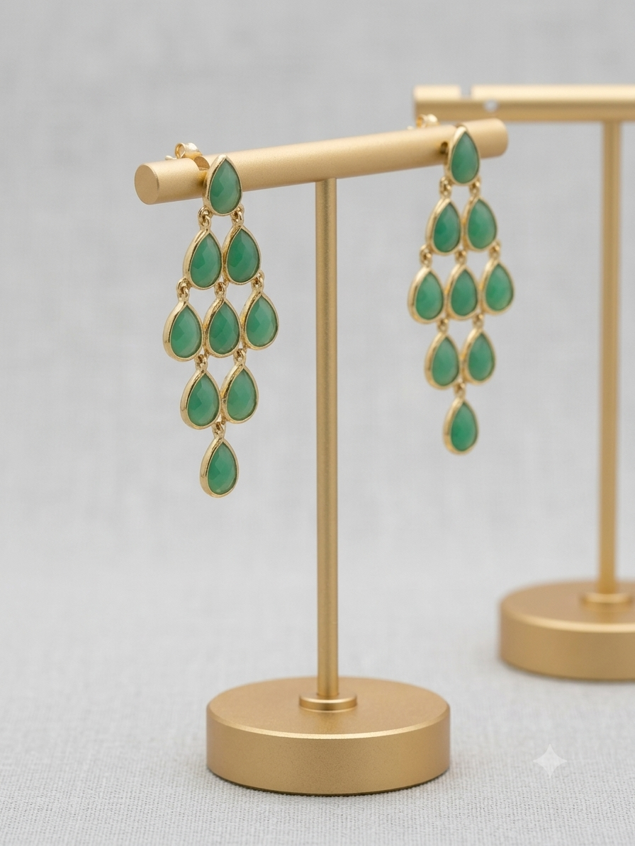 Artisan Chrysoprase Chandelier Earrings -18k Gold Plating over 925 Sterling Silver