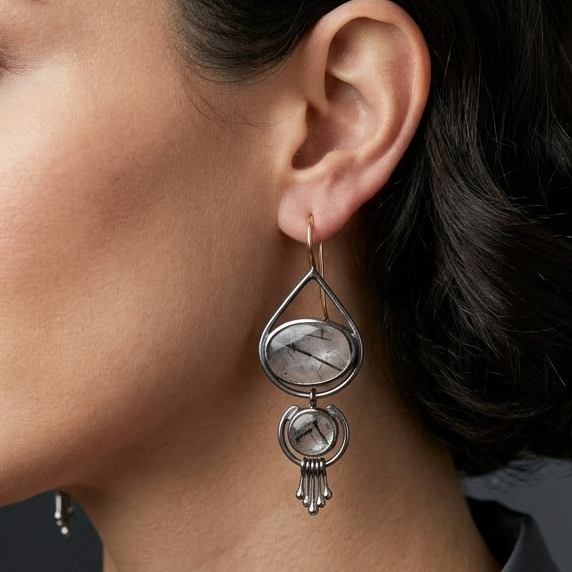 Artisan Black Rutilated Quartz Drip Earrings