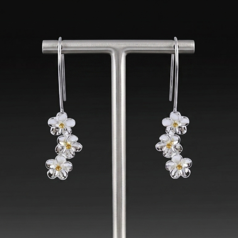 Artisan Two-Tone Flower Drop Earrings - 18k Gold Plated & 925 Sterling Silver Botanical Dangles